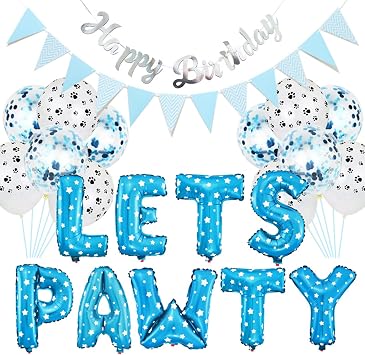 Dog Cat Birthday Party Supplies - Paw Print Balloons, Sequined Balloons, Happy Birthday Banner, Pet Party Decoration