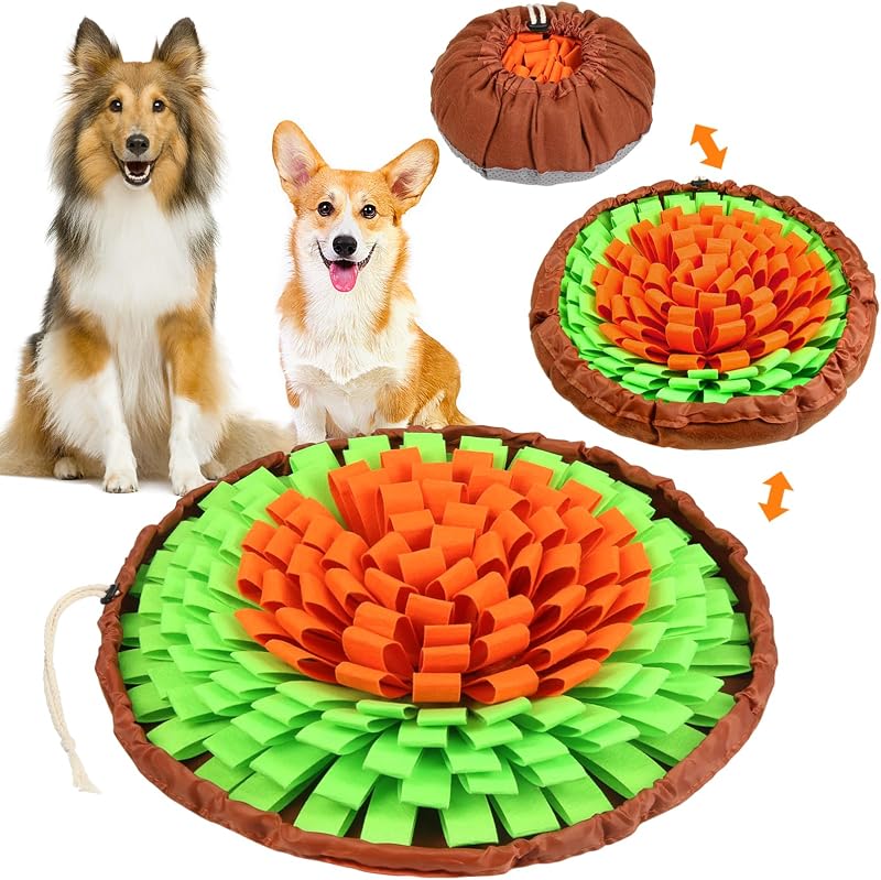 Tapete olfativo ajustável para cães em feltro SZEE, laranja e verde, 44,45 x 44,45 cm