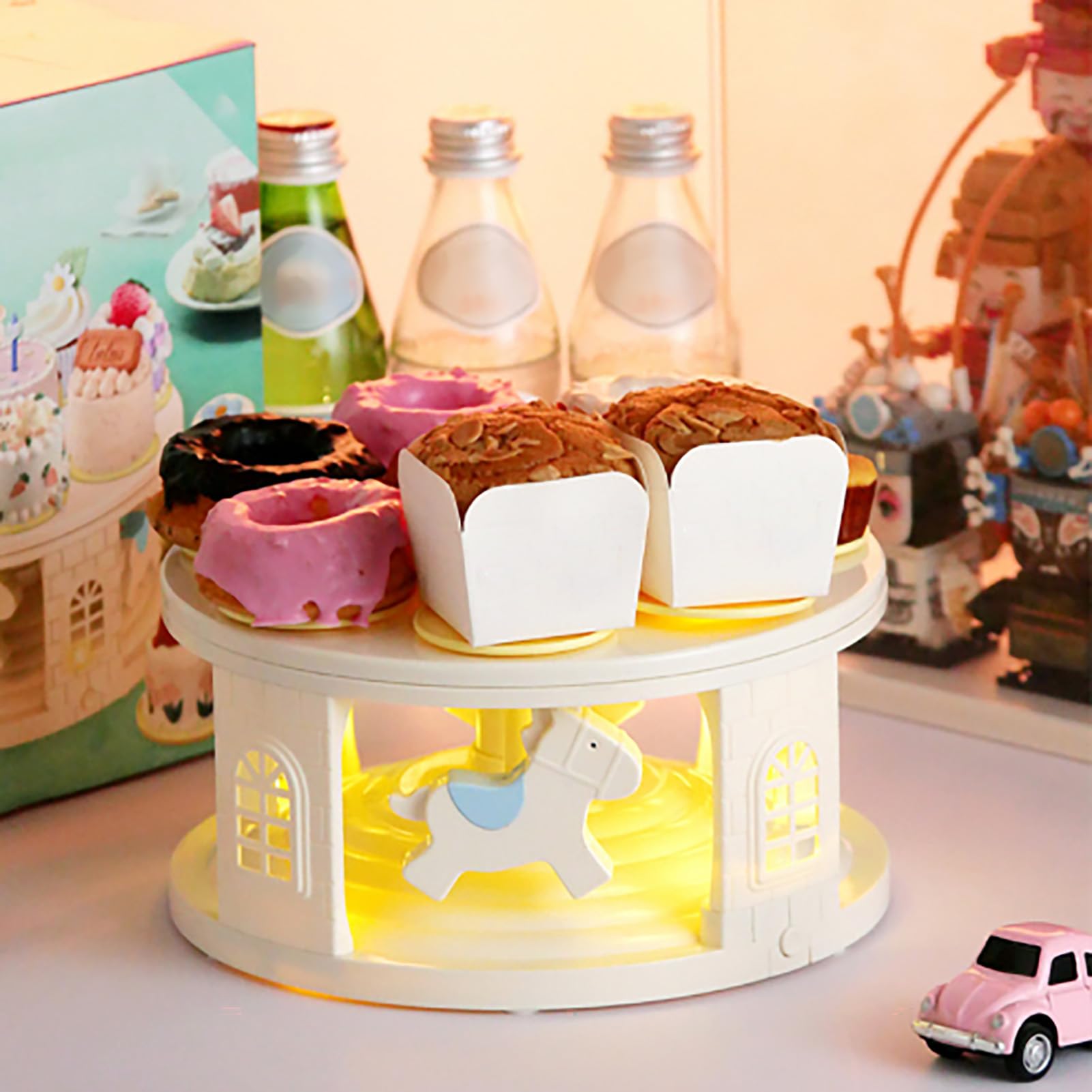 Gsycle Rotating Dessert Machine Cake Stand, Cake Turntable Automatic Rotating Cupcake Display Stand with Light and Music for Cake, Cupcake Decorating Supplies