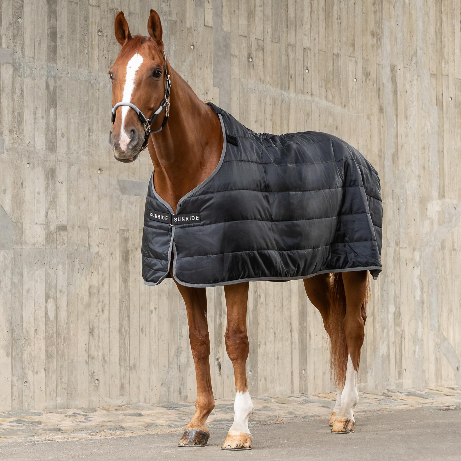 SUNRIDE Manta Interior de 150g para Caballos - Puede combinarse de Manera Flexible con Nuestras Mantas de Invierno y Capas Impermeables (135 cm, Negro)