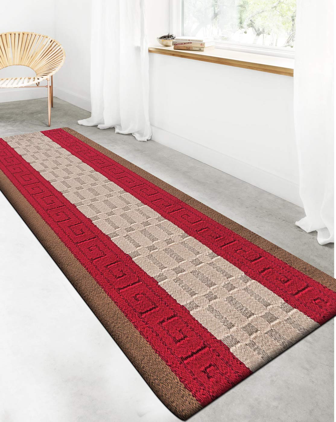 PHP Anti Slip Washable Large Door Mat, 60 x 110 cm Heavy Duty Waterproof Indoor Door Mat, Non Slip Carpet Rug for Home, Kitchen and Bedroom Decor - Brown Red