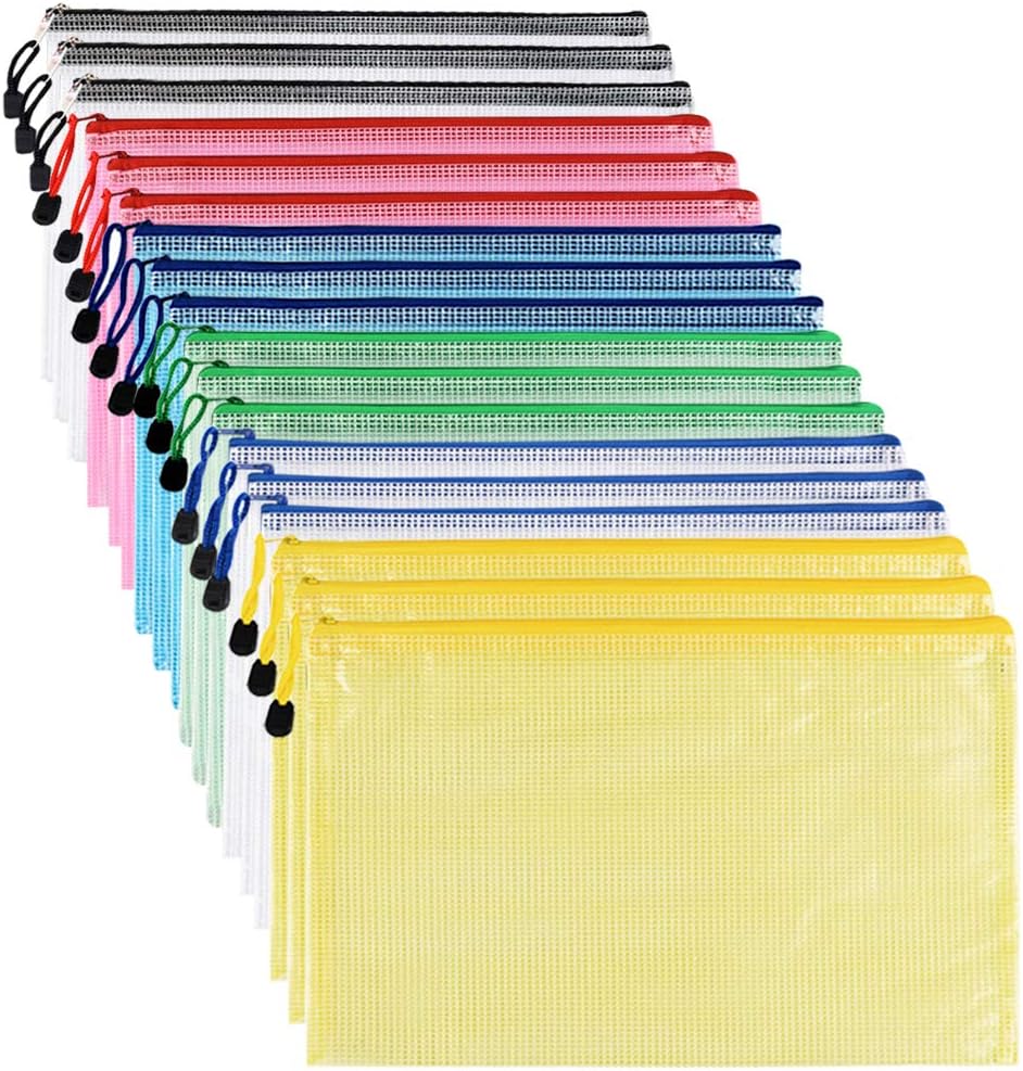 A3 Zip Wallets A3 Folders Plastic Wallets Ziplock Bags Zipper Bag Mesh Zip Folder 18PCS