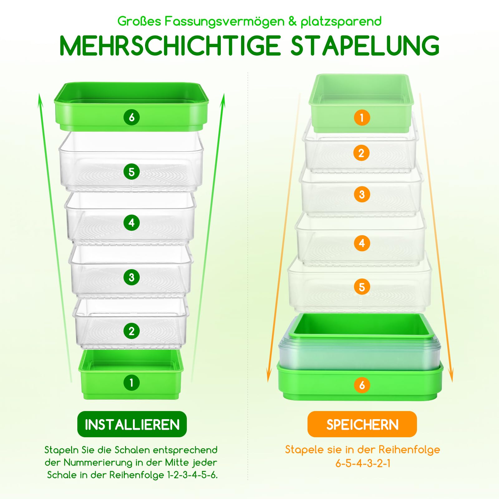 Boîte de germination à 4 étages avec couvercle et bac de récupération | Sprossen Germinateur empilable pour microgreens, pousses de haricots, alfalfa, cresse, herbe de blé, brocoli et haricots Mung