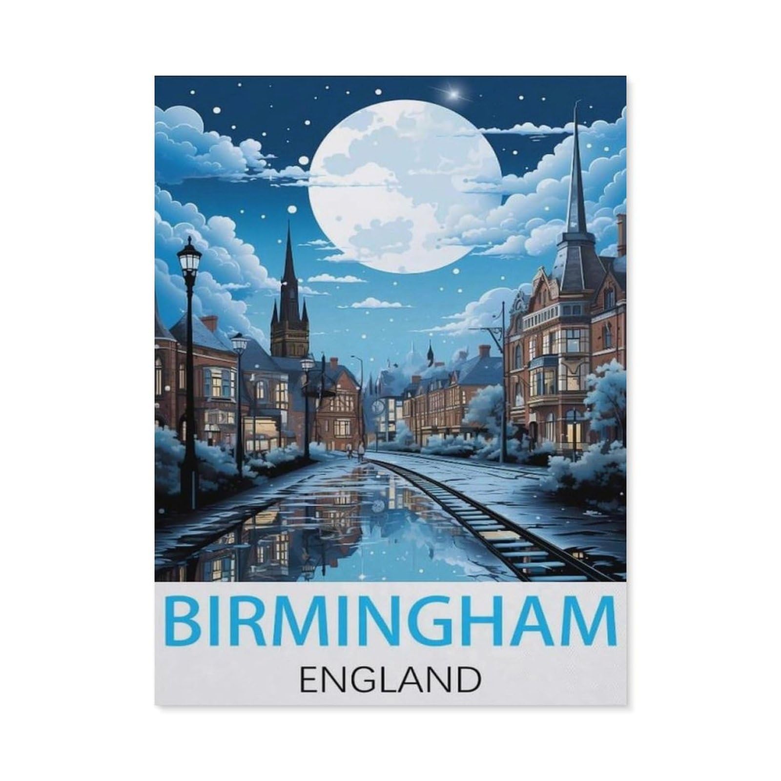 Paint by Numbers for Adults Kids Beginner，Birmingham England Vintage Travel Posters，DIY Acrylic Painting by Numbers Kits with Brushes Acrylic Pigment Home Decoration Brithday Gifts(20x30cm）-J72