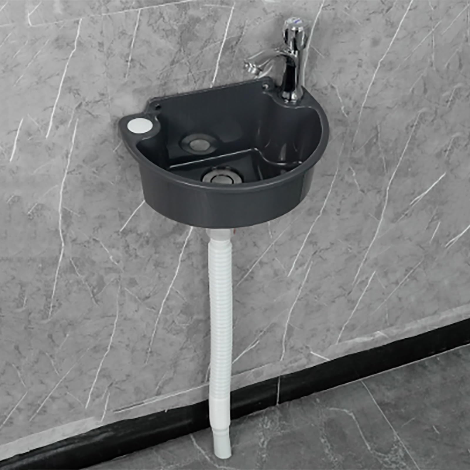 Évier Mural en Plastique, Petit Évier de Salle de Bain pour Camping-Car, Installation Sans Perçage, Lavabo Autocollant, pour Garage, Buanderie et Jardin, 30 x 21 x 10,5 cm(Black)