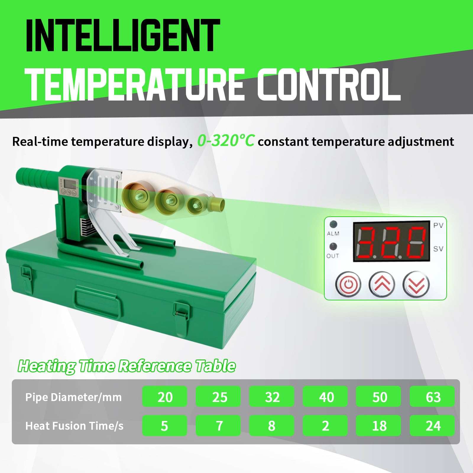 Saldatrice per tubi di fusione, saldatrice per tubi in plastica 2000W, Saldatore a presa in plastica da 20-63 mm 0 ° C ~ 340 ℃ Regolazione della temperatura costante per l'installazione di tubi PPR
