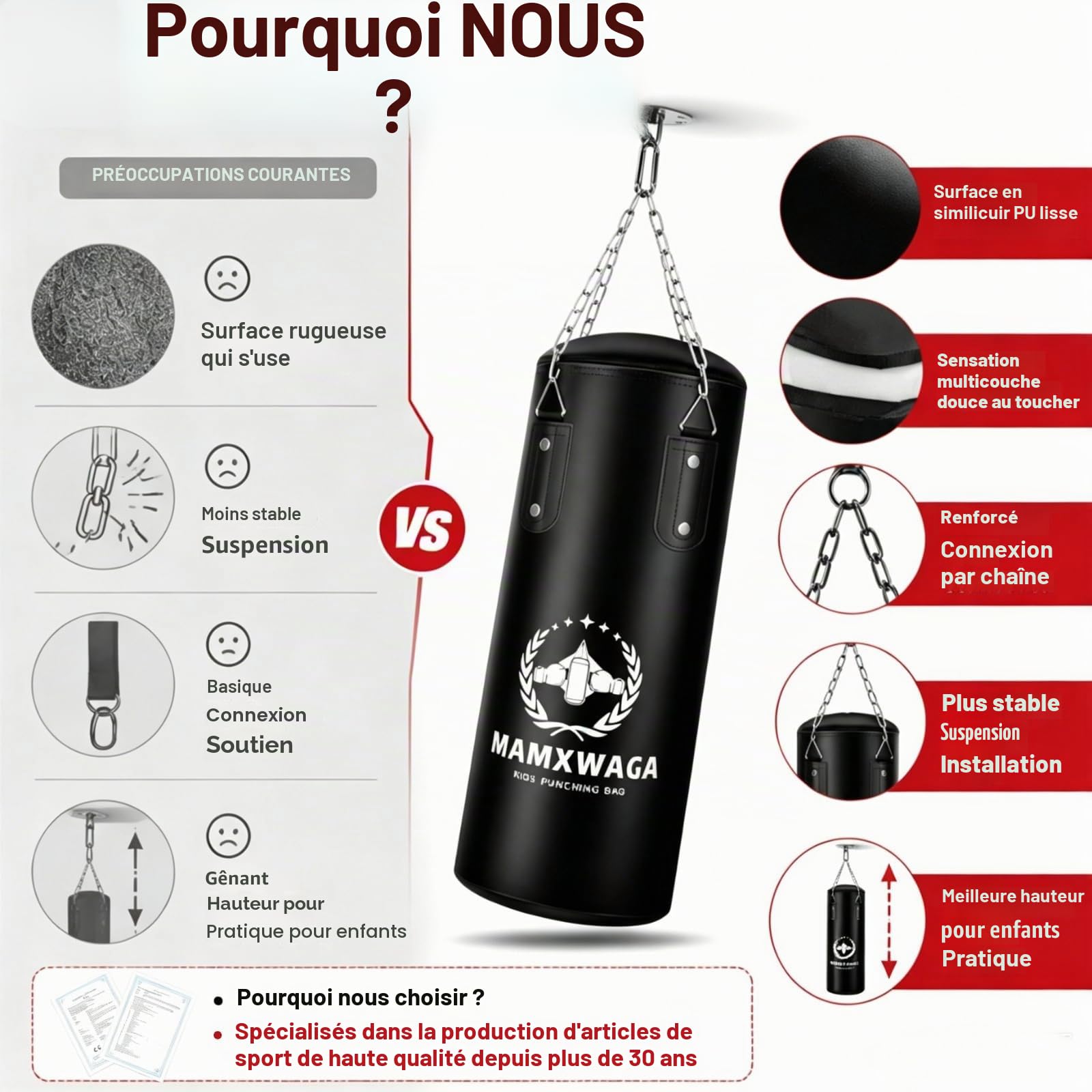 Enfants Sac de Frappe Suspendu Non-Rempli, 2 FT Lourd Sac de Boxe avec Gants de Boxe 6oz, Set de Boxing du Junior pour 3-12 Ans