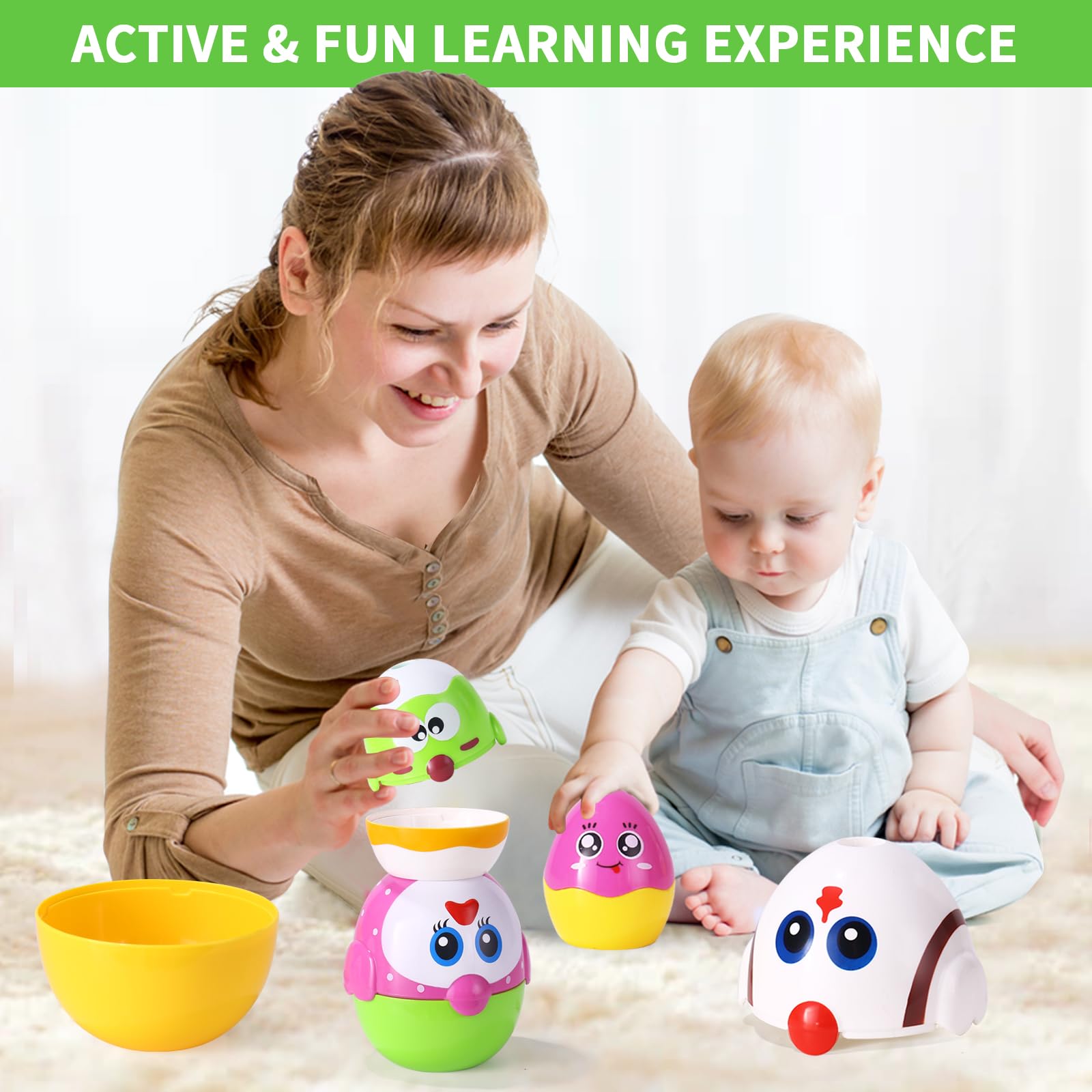 Jouet œufs Gigognes à Empiler Pour Bébé 1 An+ - 4 œufs Colorés - Jeu éducatif Montessori - Sans BPA