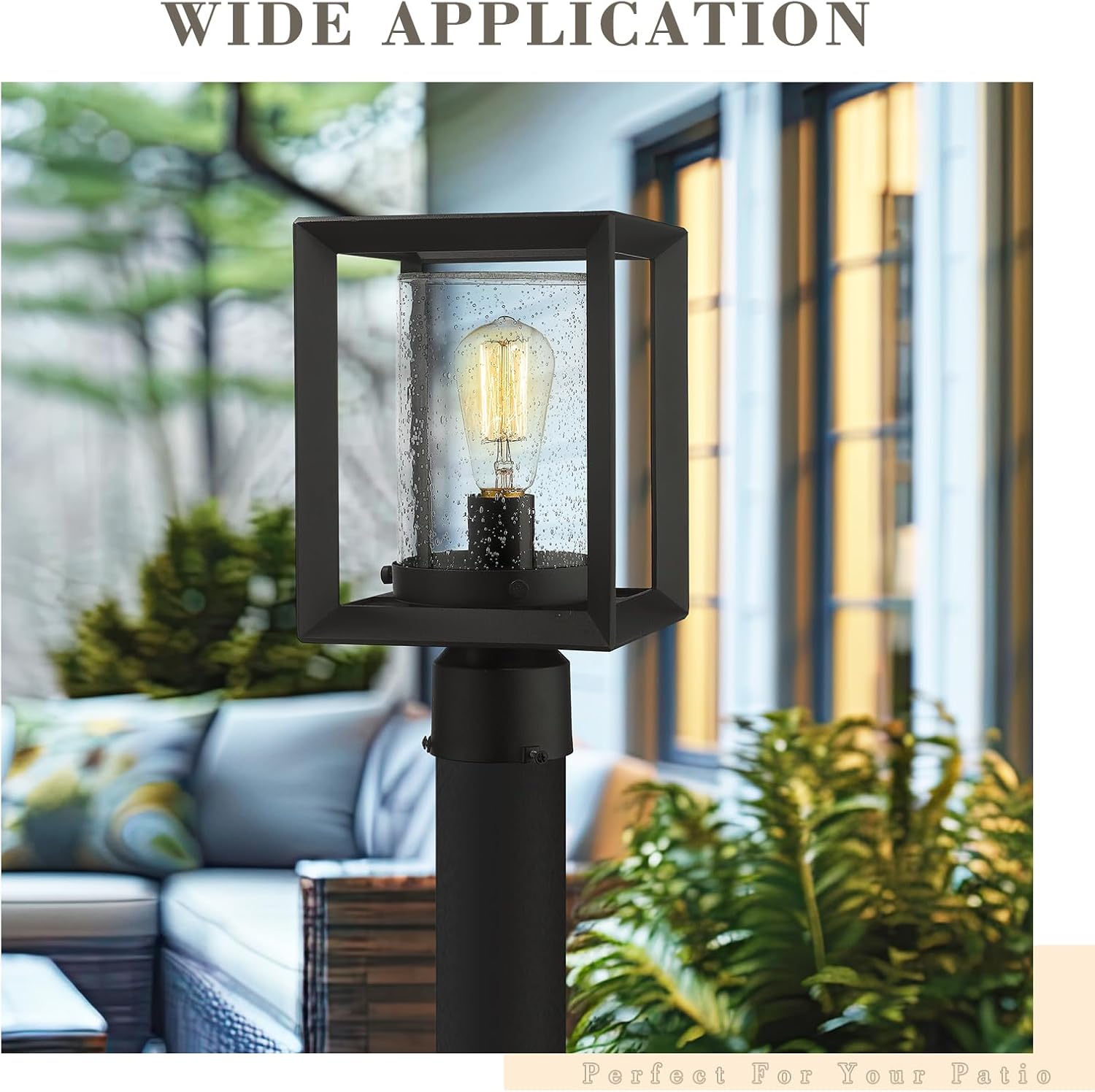Emliviar Post Lights Outdoor Fixture, 1-Light Lamp Post Lantern, Black Finish, Seeded Glass, 2083P BK