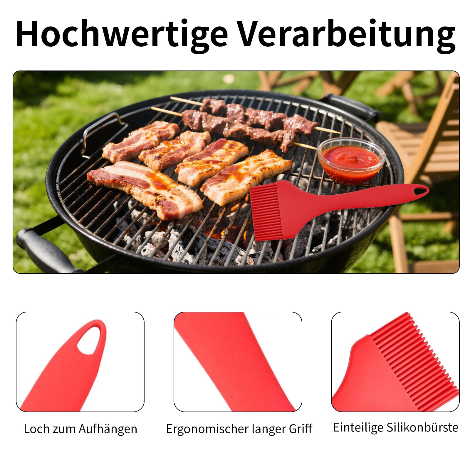 Lot de 3 pinceaux à pâtisserie en silicone extra large de 21 cm - Pinceaux de cuisine en silicone - Grands et petits pinceaux de cuisine pour barbecue, barbecue, pâtisserie, cuisine