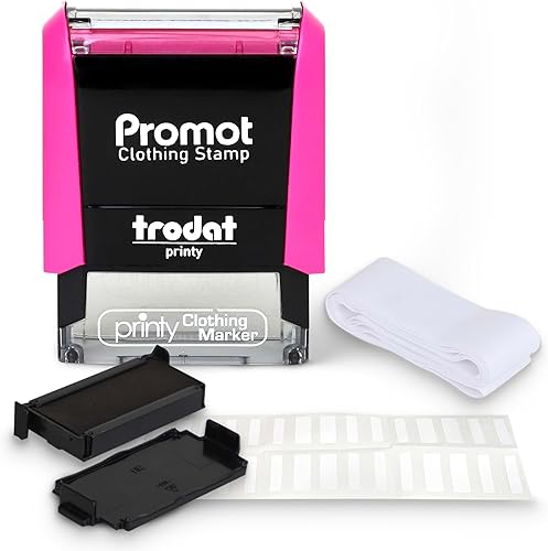 Promot Sello de ropa personalizado para ropa de niños, sello de nombre personalizado autoentintado, 2 líneas de tela personalizado para suministros
