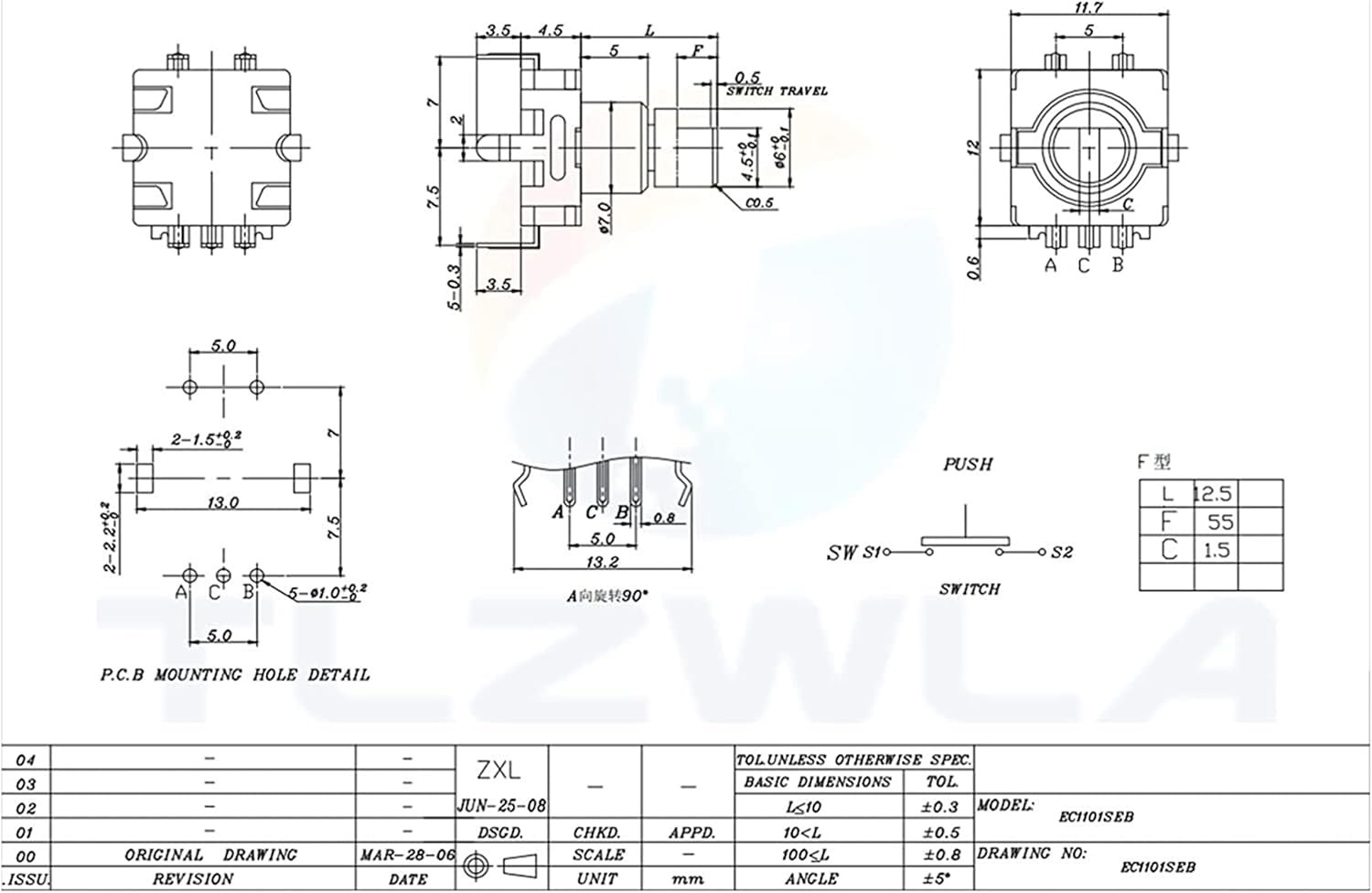 Rotary Encoder 100PCS EC11 Rotary Encoder Code Switch 20 Position with Switch 5Pin Handle Length 12.5mm Half Shaft Type