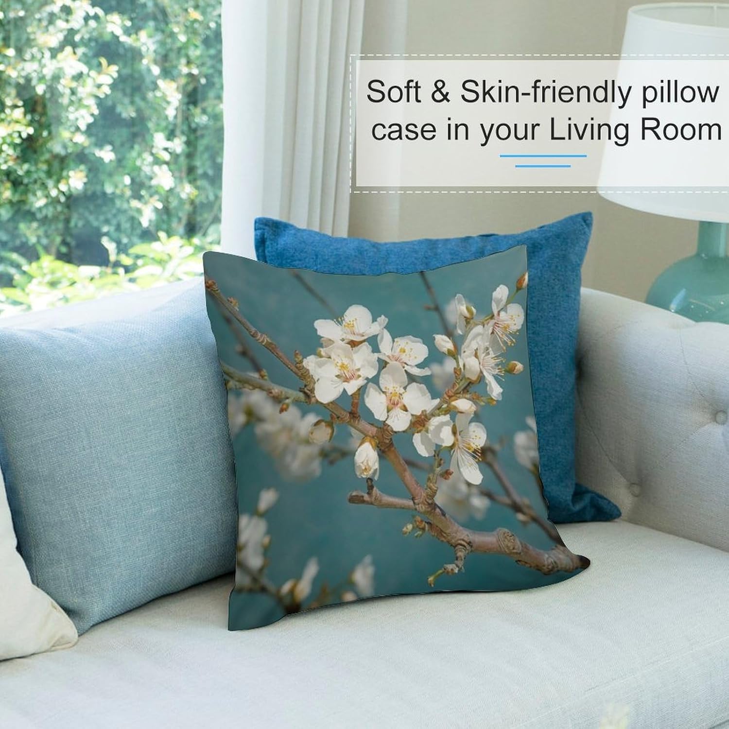 Zippered Pillow Cover, Pillow Protector, Pale White Flowers Printed Pillow Cover of 4, Pillow Not Included