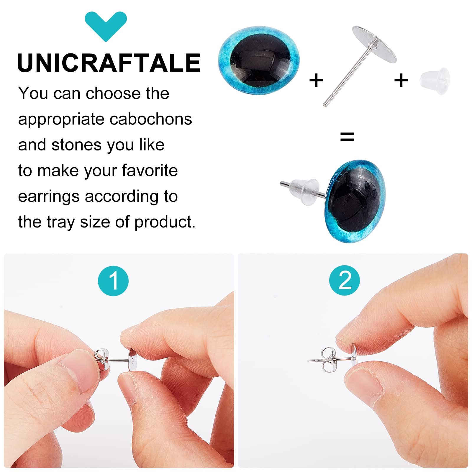 UNICRAFTALE 80 pz 2 Colore 304 Orecchini A Sfera In Acciaio Inox con Dadi Orecchie Orecchini Risultati con Anello Pallina Orecchino Post per Orecchini Fai Da Te Perno 0.8mm