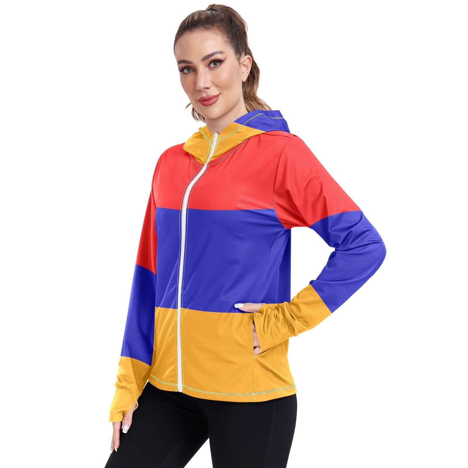 Armenia Flag Womens UPF 50+ Sun Protection Hoodie Jacket Lightweight Long Sleeve Sun Shirt with Pocket Multicoloured