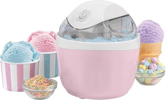 Giles & Posner EK5014GSPNK Pastel Electric Ice Cream Maker, Compact & Countertop, Home-Made Soft Serve Ice Cream Machine, Quick Freeze 500ml Bowl, Quiet Operation, Sorbet & Frozen Yoghurt Churner