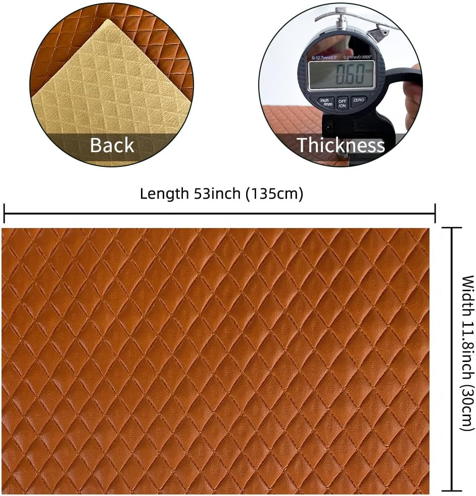 Diamond Quilted Pattern Artificial Faux Leather 11.8x53inch (30x135cm) Super Soft Craft Supplies Synthetic Leather DIY Hair Bows, Handbags and Craft Supplies (Dark Brown)