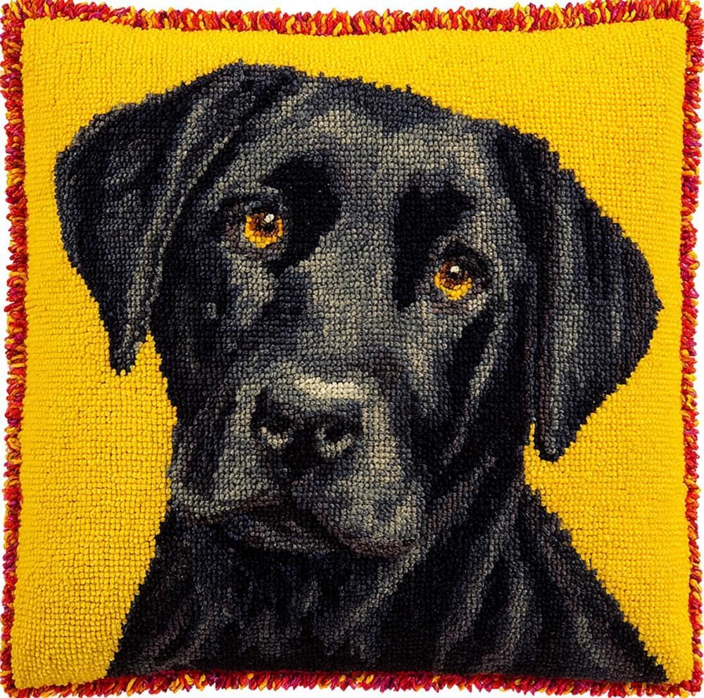 FWRTYCB Latch Hook Kits Pillow Black Labrador Crochet Yarn Hooking Pillowc
