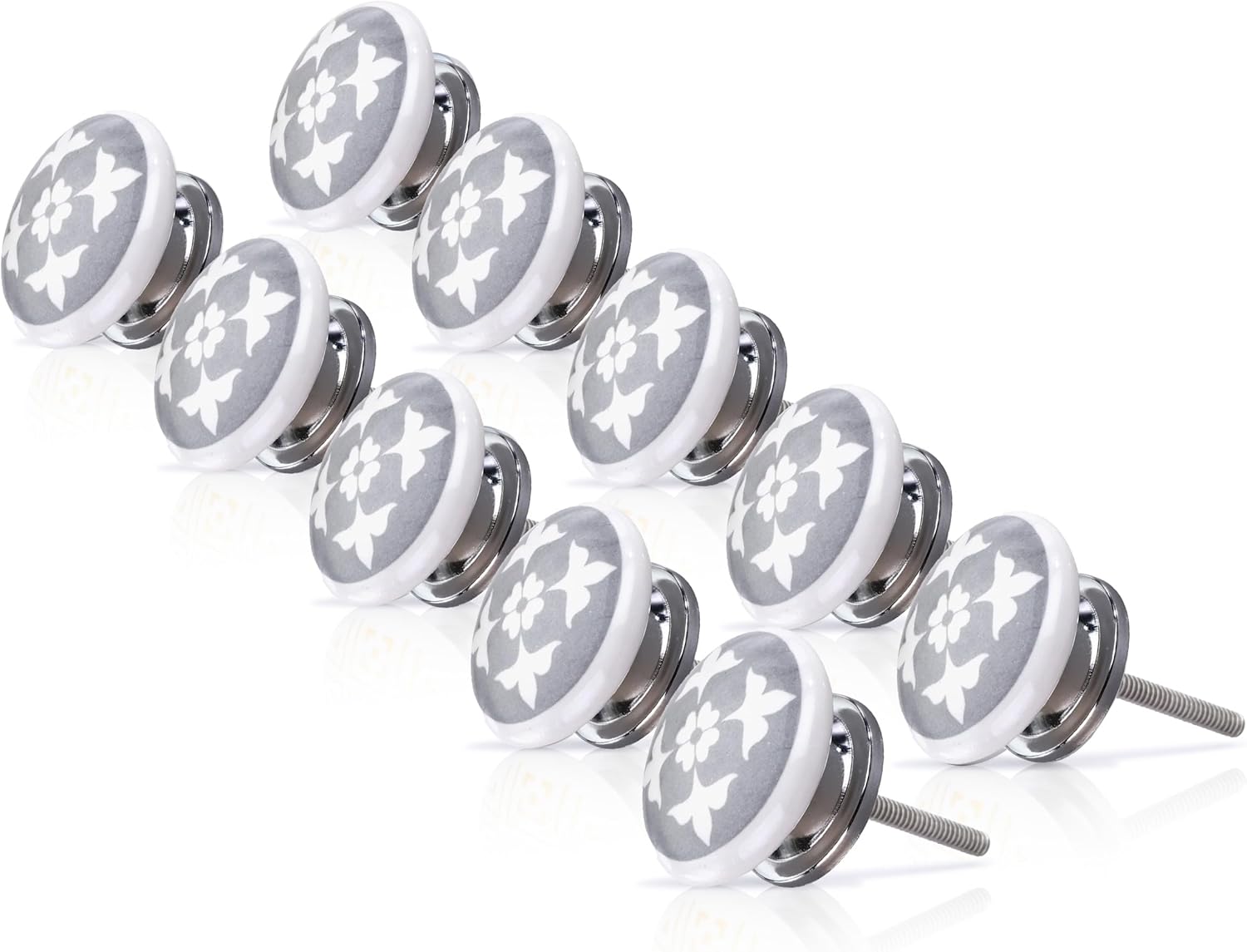 Ceramic Cabinet Knobs 10 Pack Jessamine 1-3/5 in. Grey Flat Dresser Drawer Knobs and Pulls for Kitchen/Bathroom/Drawer/Wardrobe Cabinet Placement Round Decorative Knobs