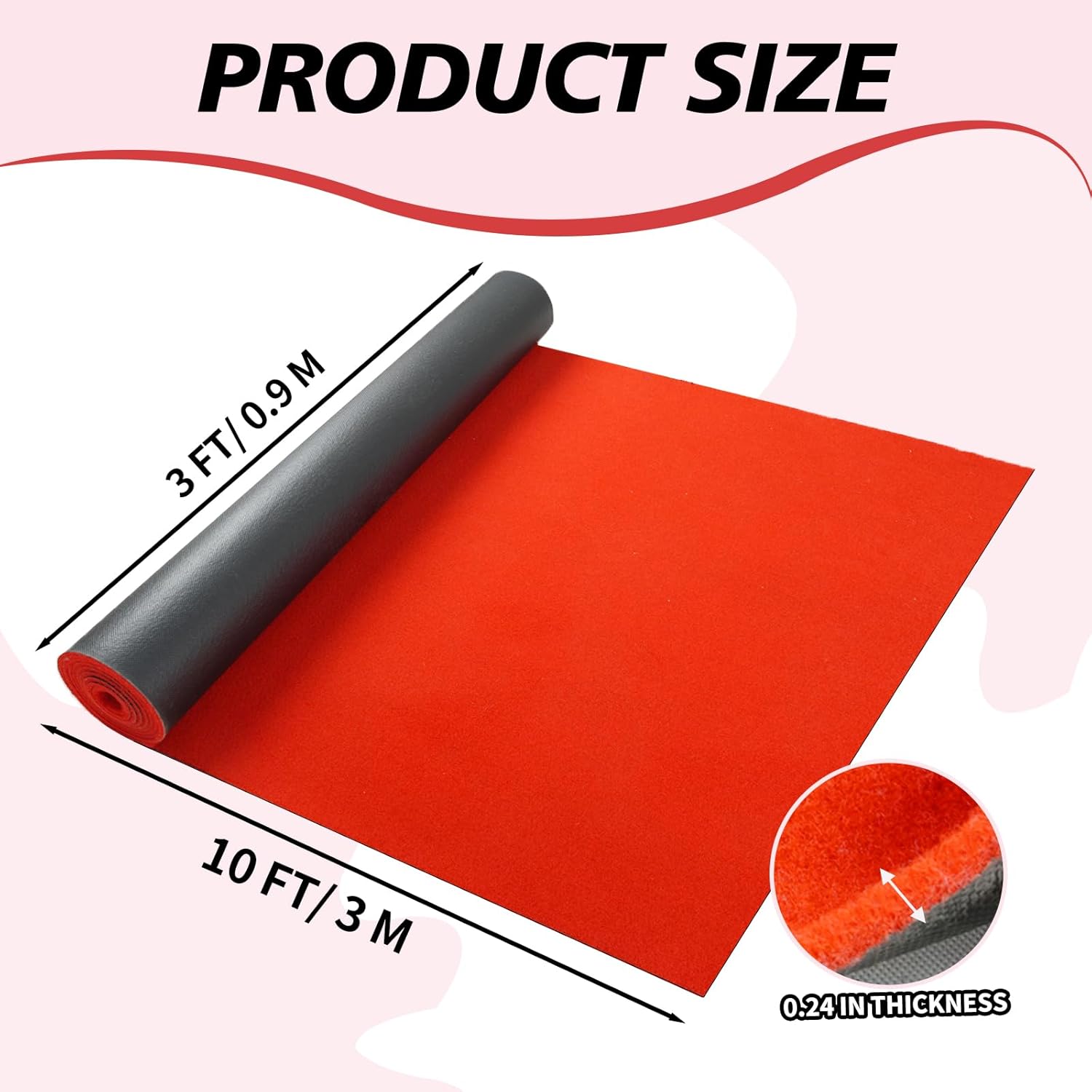 TEEMO 1 Pcs Extra Thick Red Carpet Runner for Party 3 x10 ft Heavy Duty Aisle Runway Rug Rubber Non-Slip Red Carpet Runner Party for Wedding Birthday Awards Night Theme Party Decorations