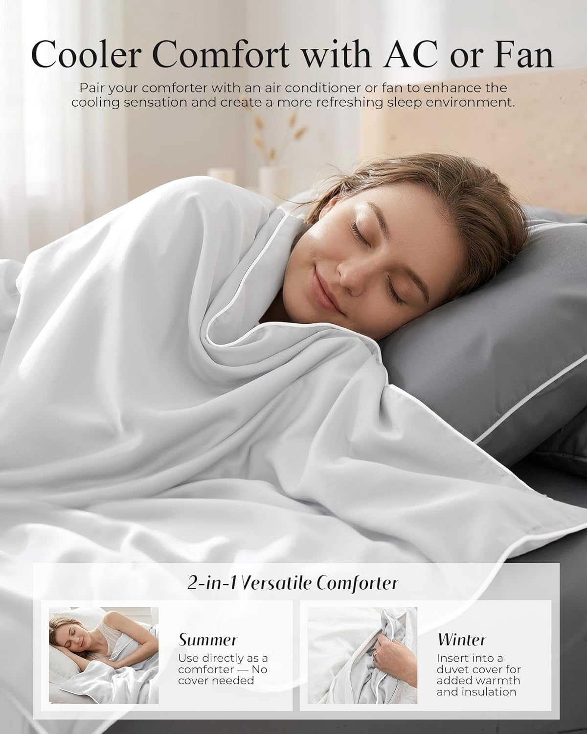 Cooling Comforter, Lightweight Comforter for Hot Sleepers, All Season Cooling Blanket for Night Sweats, Down Alternative Duvet Insert, Blanket for Night Sweats, Queen - 90"x90"(Ivory)