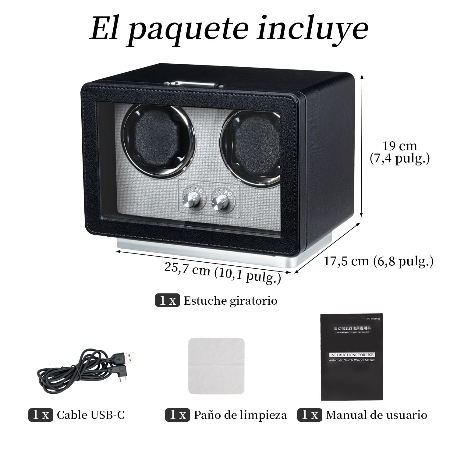 Mcbazel Enrollador de Relojes automáticos, Caja de Doble Reloj con luz LED, Motor súper silencioso, Regalo para Hombre/Mujer, Color Negro