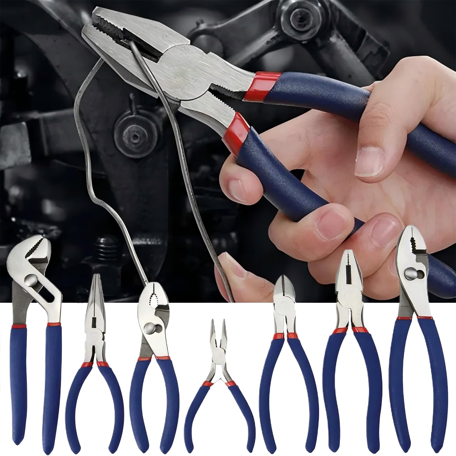 Zestaw Szczypiec Przenośny Zacisk z Długim Nosem | 7-Elementowy Zestaw Szczypiec Mechanicznych Do Warsztatu, Hydrauliki, Elektryki, Majsterkowania, Motoryzacji, Na Zewnątrz,