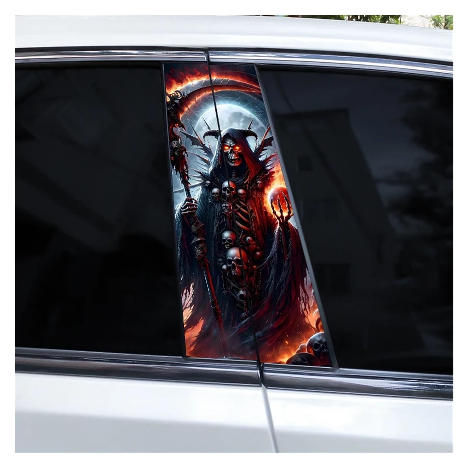 Car Side Decals 2pcs Knight Warrior Skull Car B Pillar Sticker DIY Door Modeling Center Column Decal(Style L)
