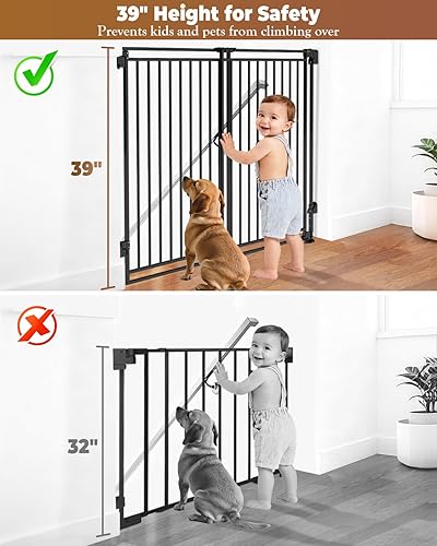 Miniatura 2 de Puerta para perros de 34 a 53 pulgadas sin barra inferior para escaleras, puerta de seguridad infantil extra alta de 39 pulgadas con diseño de