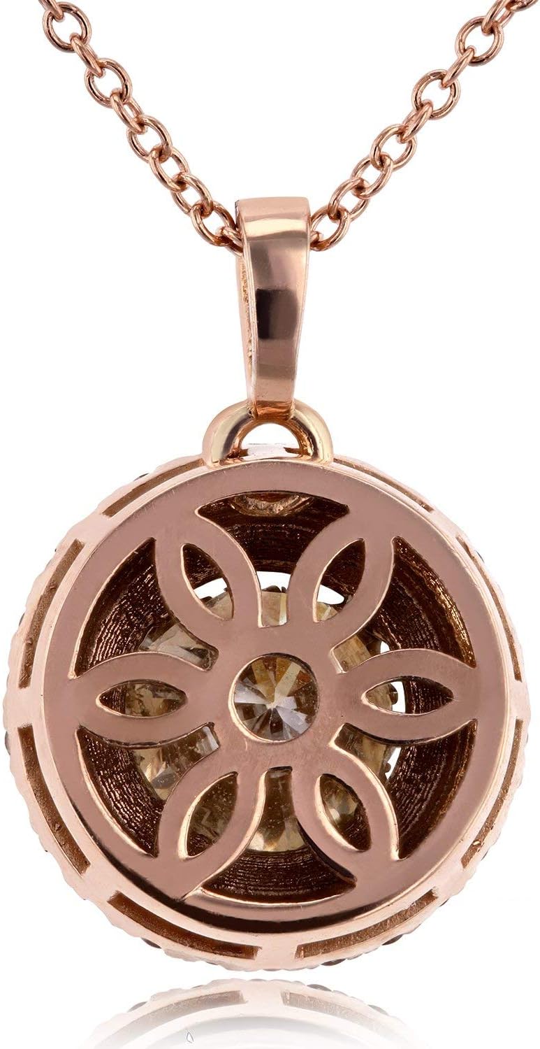 18k Rose Gold Champagne Double Halo Diamond Pendant 1 7/8 CTW with 14k Rose Gold Chain
