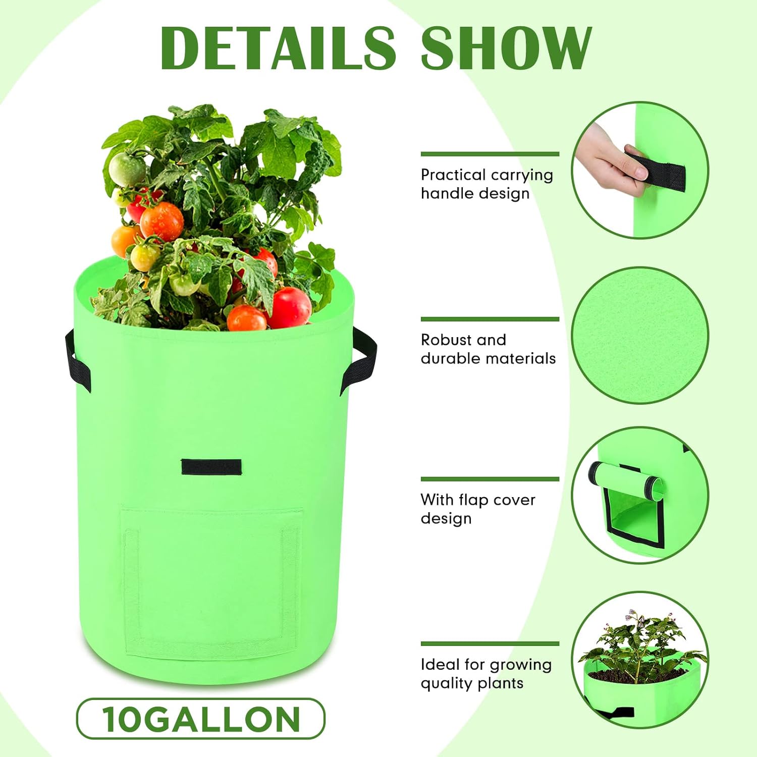 Yinder 20 Pcs 10 Gallon Potato Grow Bags with Flap and Handles Thickened Aeration Fabric Pots Garden Bags Potato Growing Containers Vegetable Garden Planter Bag for Plant Fruit(Bright Color)