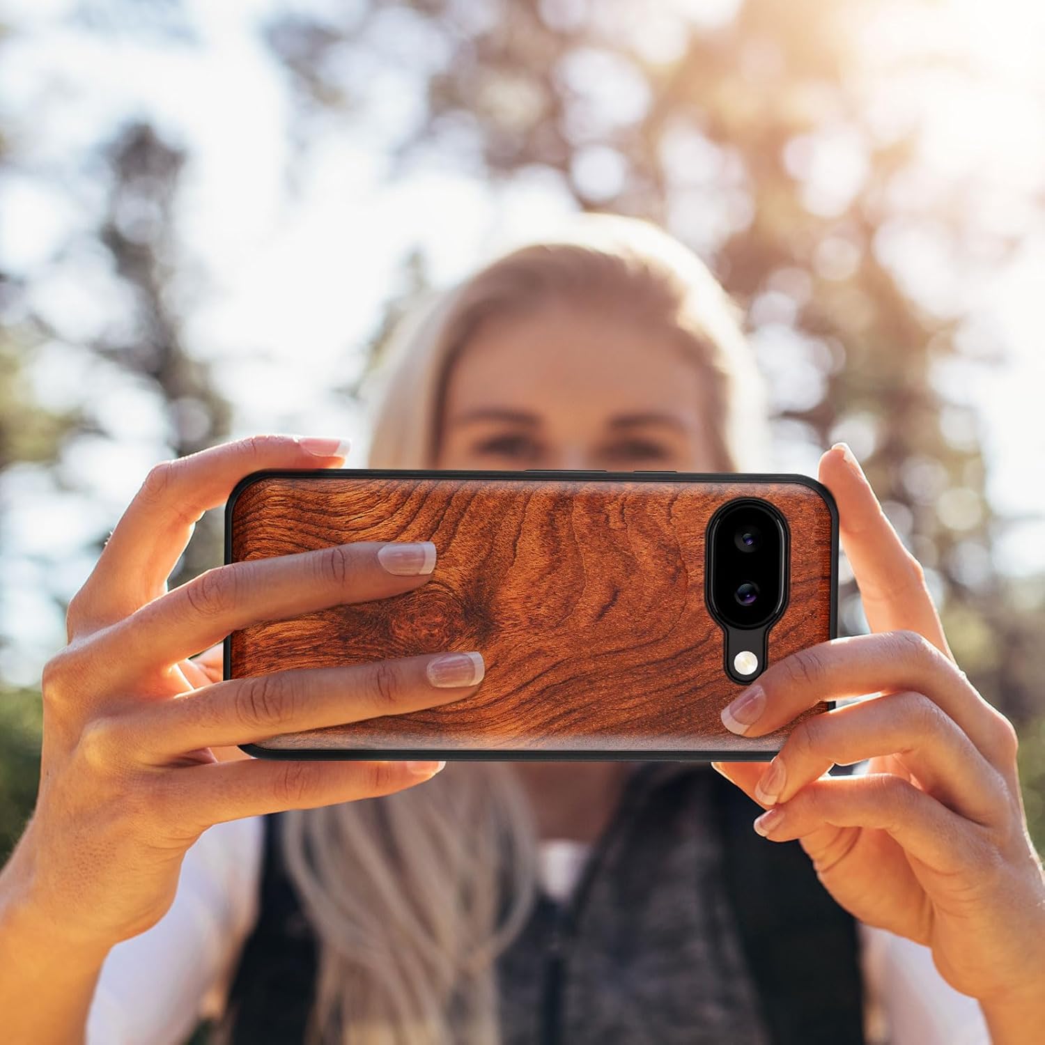 Carveit Magnetic Wooden Case for Google Pixel 9a Case, Wood Artisan Engraved & Soft TPU Shockproof Cover, Compatible with MagSafe Wireless Chargers (Natural Grain) Rosy