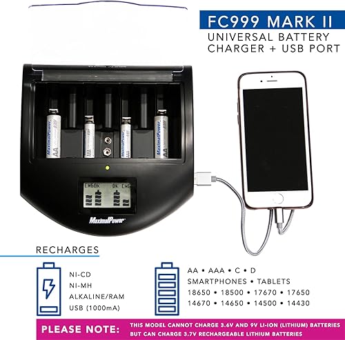Miniatura 2 de Cargador de batería inteligente universal Mark II para AA AAA C D 9 V Li-on Ni-MH Ni-Cd baterías recargables del hogar con puerto de célula de