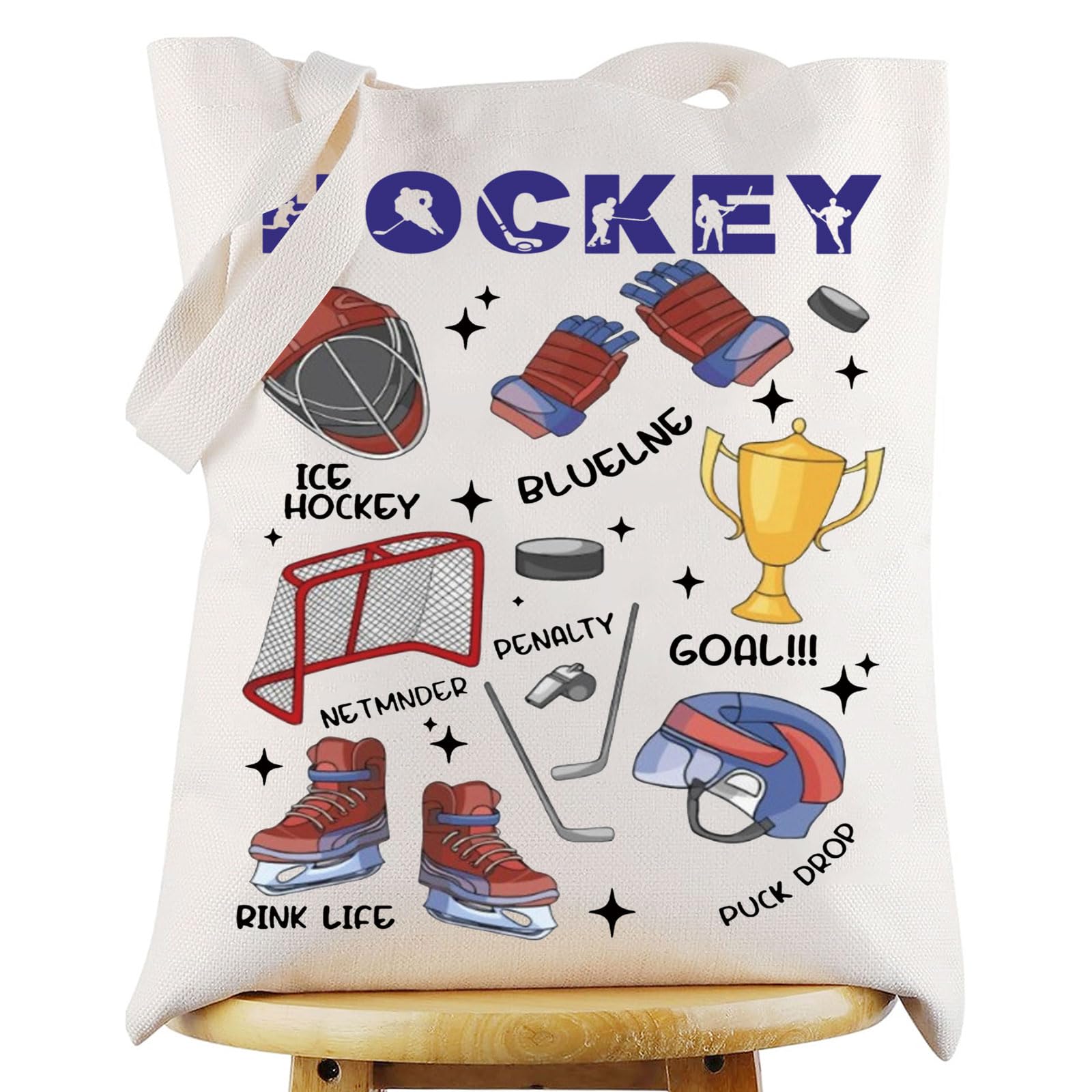 WZMPA Funny Ice Hockey Tote Bag Ice Hockey Player Gift Hockey Sports Reusable Grocery Bag Hockey Team Merchandise