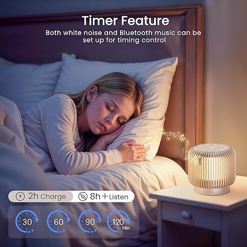 Miniatura 7 de Actualizado Máquina de sonido de ruido blanco altavoz Bluetooth para adultos y niños, 26 sonidos relajantes, luz nocturna regulable, 4