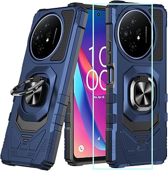 for TCL 60 XE 5G Case/TCL 50XL 5G Case with Screen Protector,TCL 60 XE Phone Case Magnetic Ring Stand,Dual Layer Military Grade Protection,Rugged Shockproof Heavy Duty Corner Cover for TCL 50 XL Blue