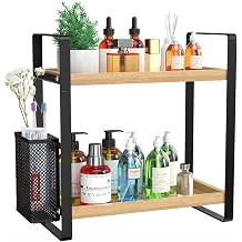 LEMIKKLE 2-Tier Wood Bathroom Counter Organizer with Basket,Waterproof Vanity Perfume Skincare Storage for Bathroom, Kitchen, Dresser