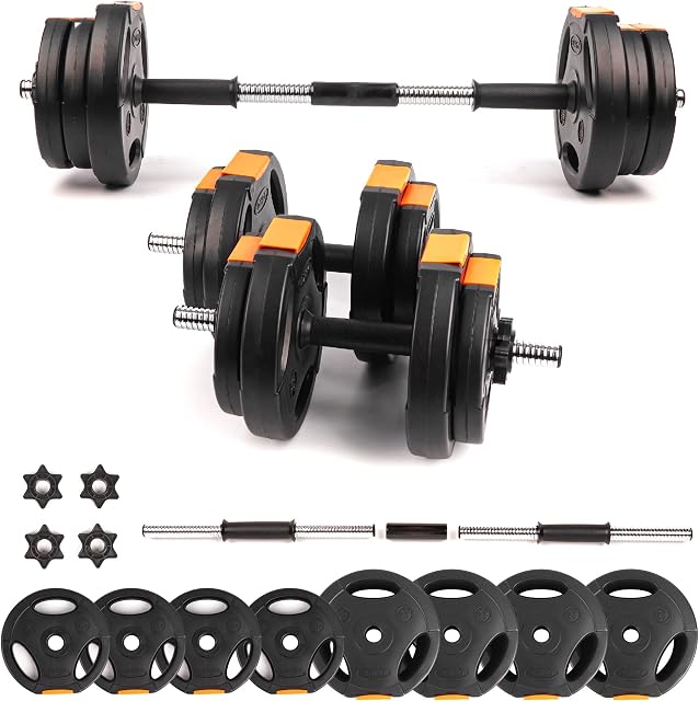 Phoenix Fitness Dumbbells Weight Set - Adjustable 2-in-1 Dumbbell and Barbell Set for Exercise, Muscle and Strength Training - Weight: up to 15kg