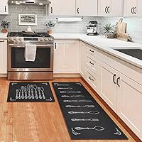 Vista 11 de Lemon - Juego de 2 alfombras y tapetes de cocina de microfibra antideslizantes, lavables, absorbentes para el piso, juego de 2 tapetes de cocina