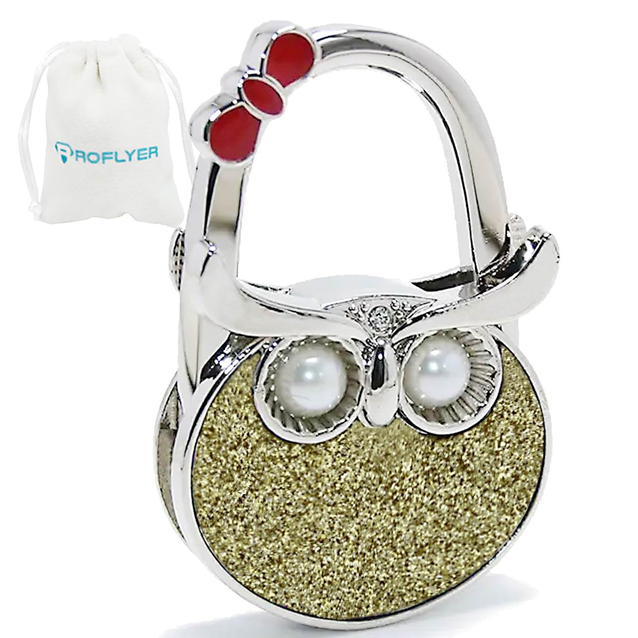 ROFLYERROFLYER Night Owl Style Butterfly Pattern Design Shoulder Handbag Hangers Folding Purse Holder Bag Hooks, with Velvet Pouch (Bling Golden)