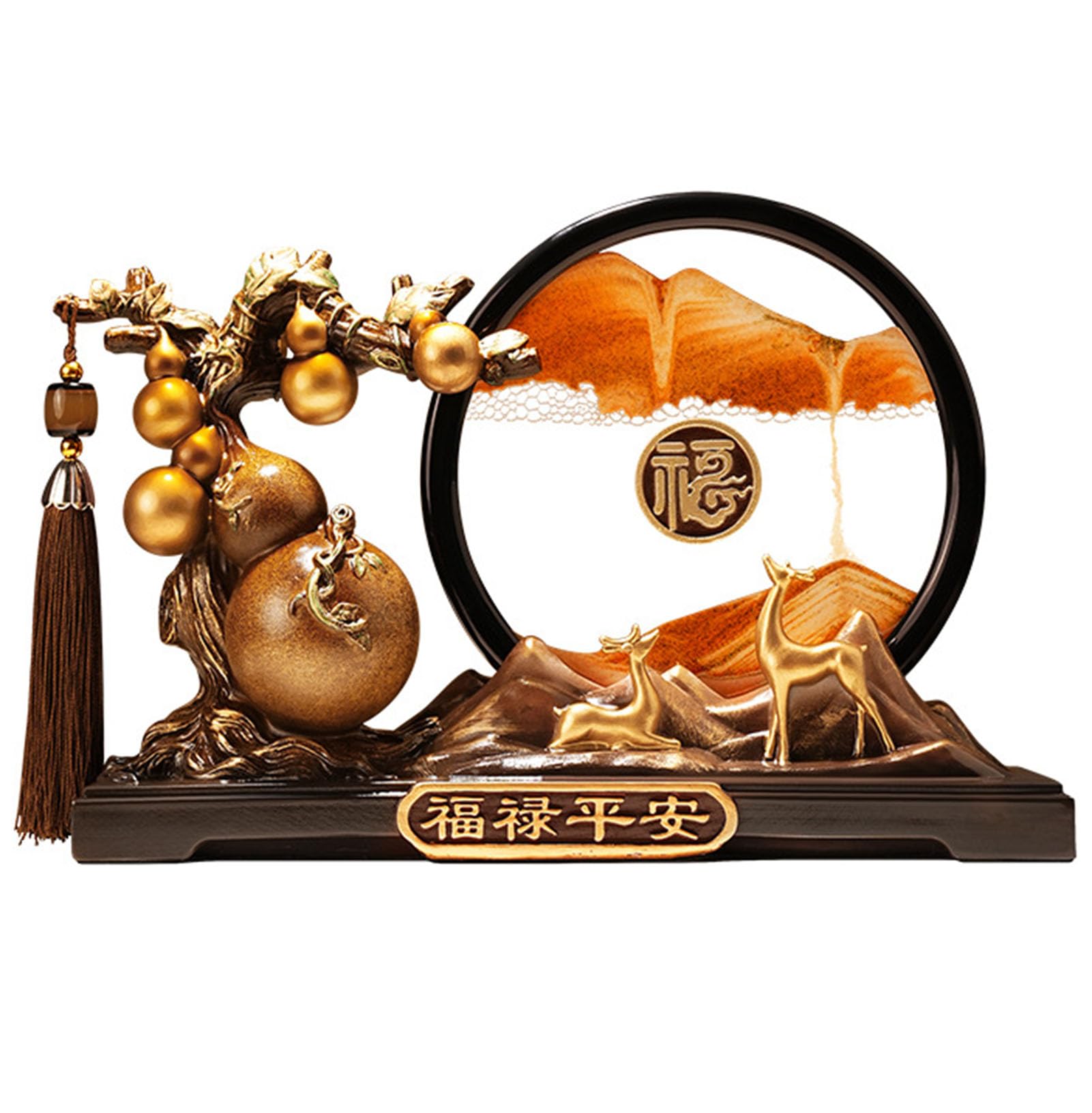 Feng Shui Deer & Gourd Statue for Home Decor - Golden Resin Wealth Figurine