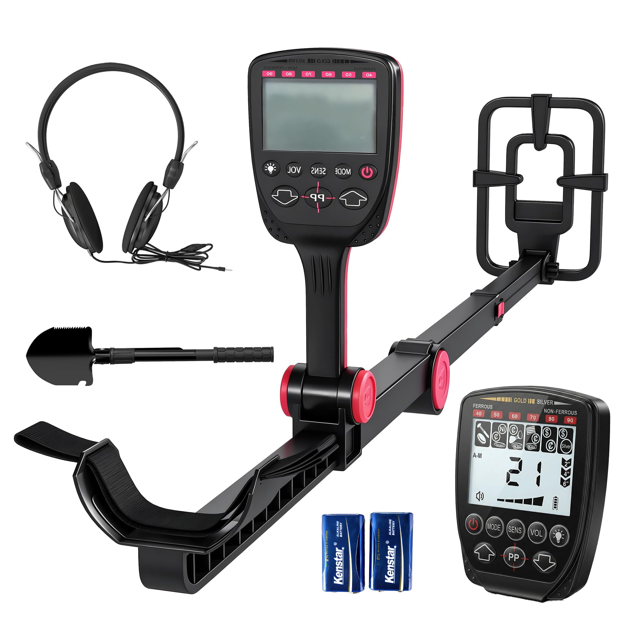 Outsunny Metal Detector Pieghevole per Adulti, Rilevatore di Metalli Oro Impermeabile IP68 con Bobina, Display LCD, 4 Modalità, Borsa, Pala, Cuffie, Asta Telescopica Regolabile, per Spiaggia Giardino