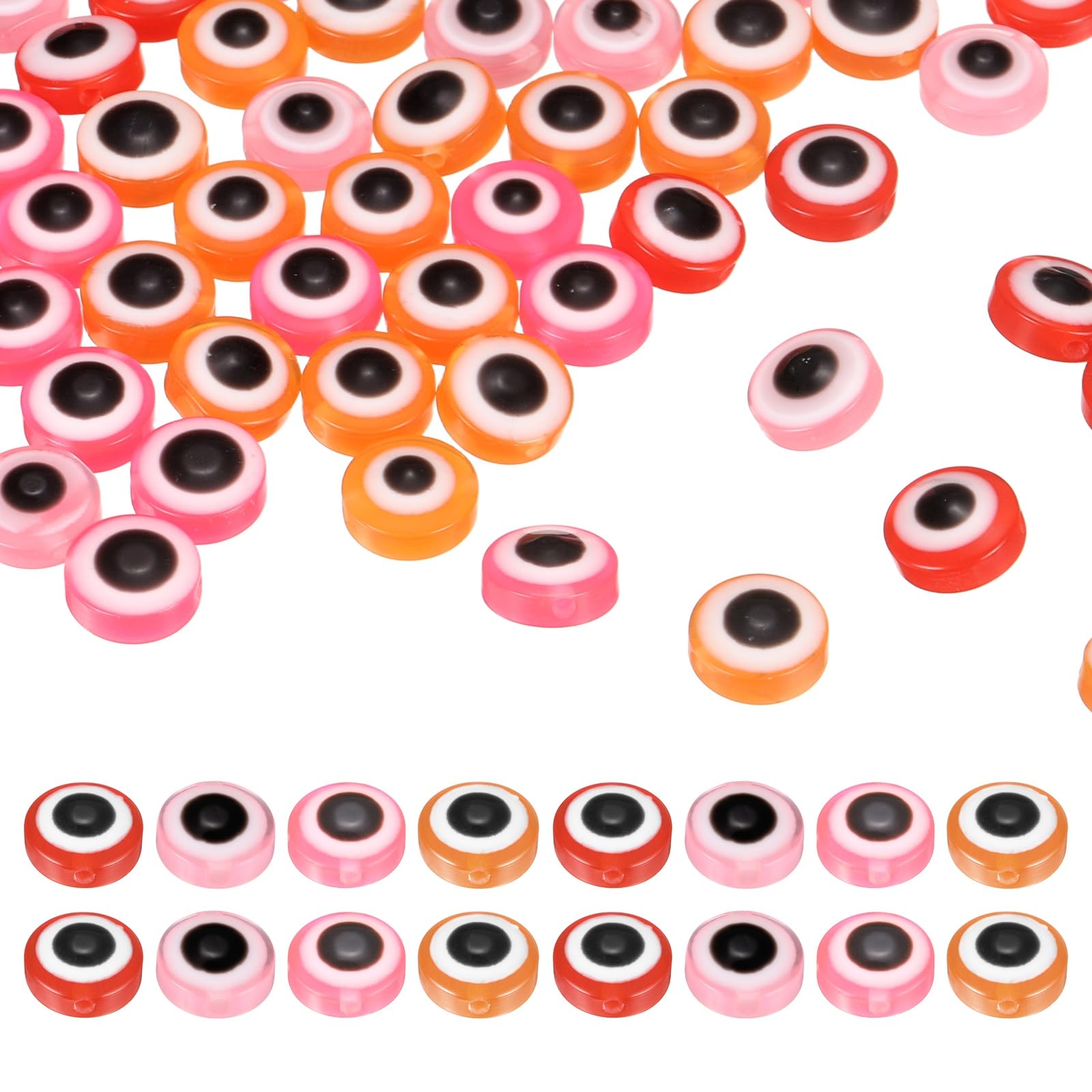sourcing map Evil Eye Beads, 200 Pcs 10mm, Pink/Rose Pink/Red/Orange