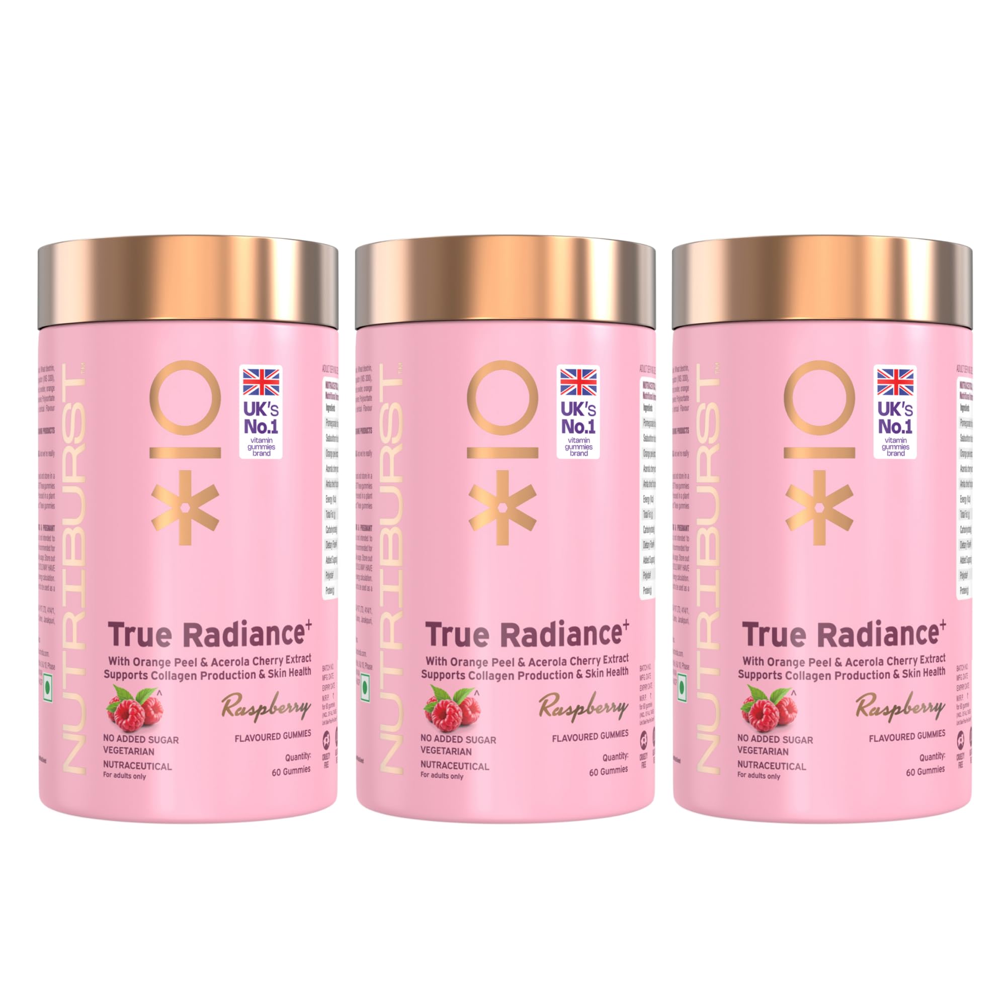 Nutriburst True Radiance Gummies for Collagen Improvement | Raspberry Collagen Gummies with Orange Peel | Acerola Cherry & Sea Buckthorn, No Added Sugar | Enhance Elasticity & Healthy Skin| (60 Gummy)-image-16