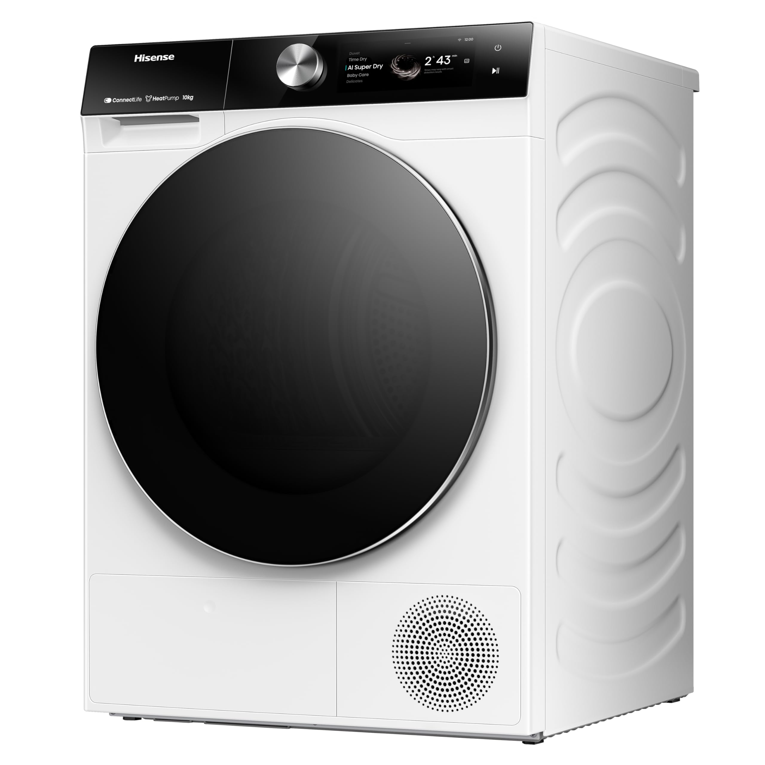 Hisense DH7S107BW - Secadora, Clase A+++, 10 kg, Pantalla Táctil, Conectividad WiFi, Monitor de Consumo, Función Ion Refresh, Auto-Dry IA, Secado Rápido, Blanco