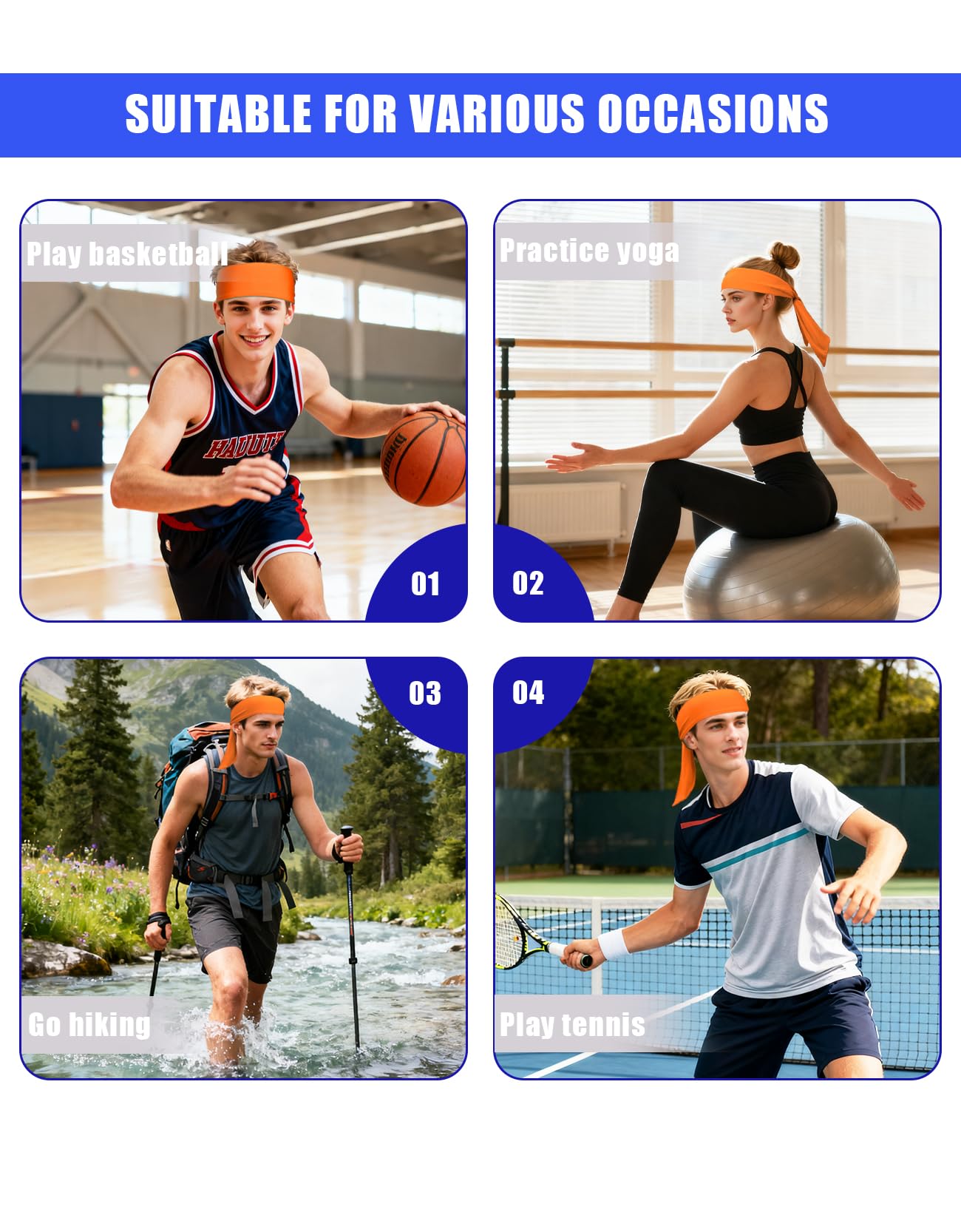 Diadema deportiva para hombres, mujeres, niños, ninja, karate, tenis, pirata, vincha atlética para baloncesto, sóftbol, correr, entrenamiento, yoga, voleibol