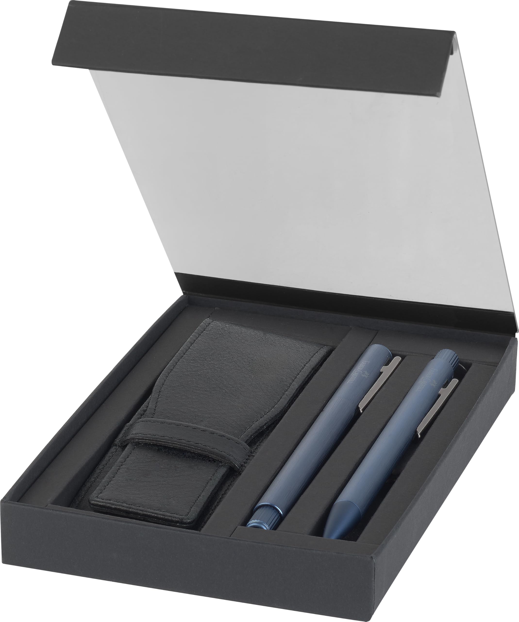 Faber-Castell 202186 - Set regalo Neo Slim blu scuro, con penna stilografica, penna a sfera e astuccio per penne, set da scrittura elegante