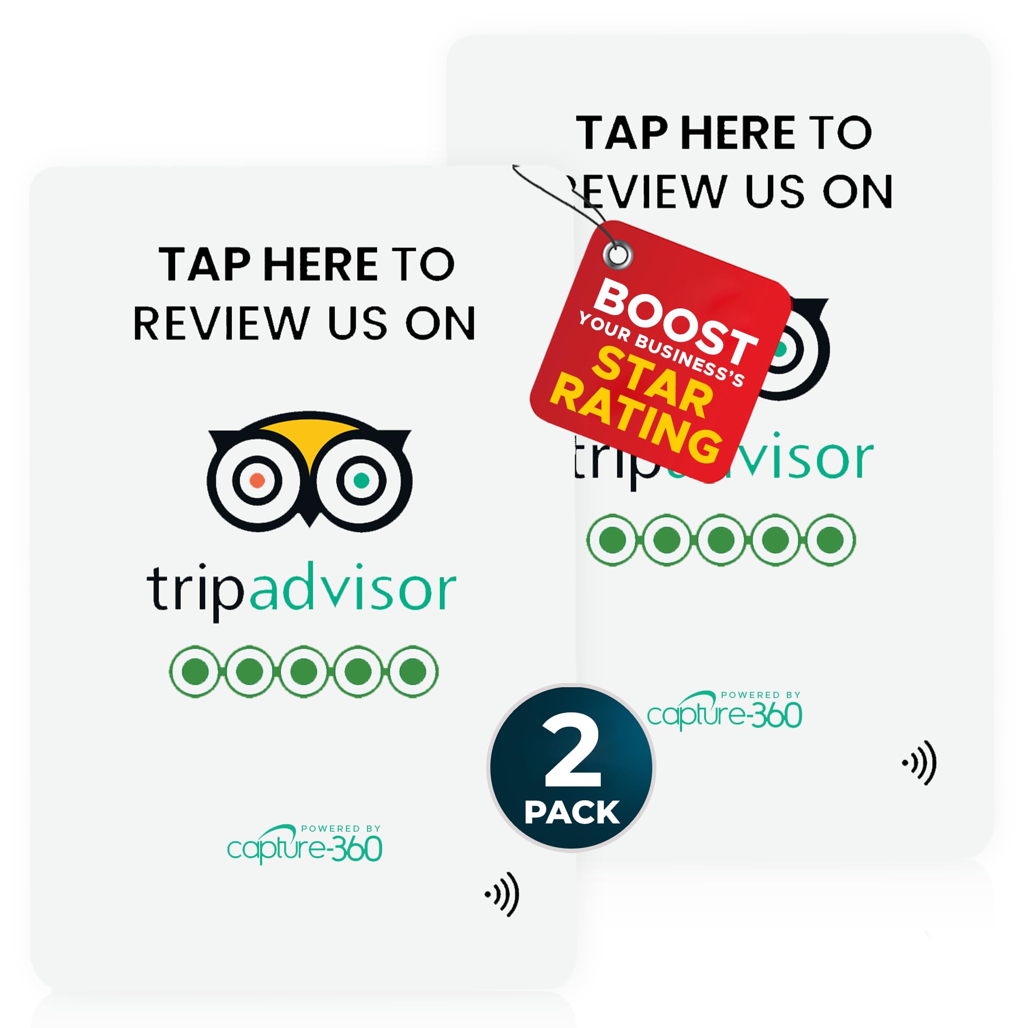 TripAdvisor NFC Review Card - Digital Business Signage, Acrylic Desk Display, Customizable NFC Tag for Effortless Feedback Collection, Quick Activation, Small Business Compatible - White (Pack of 2)