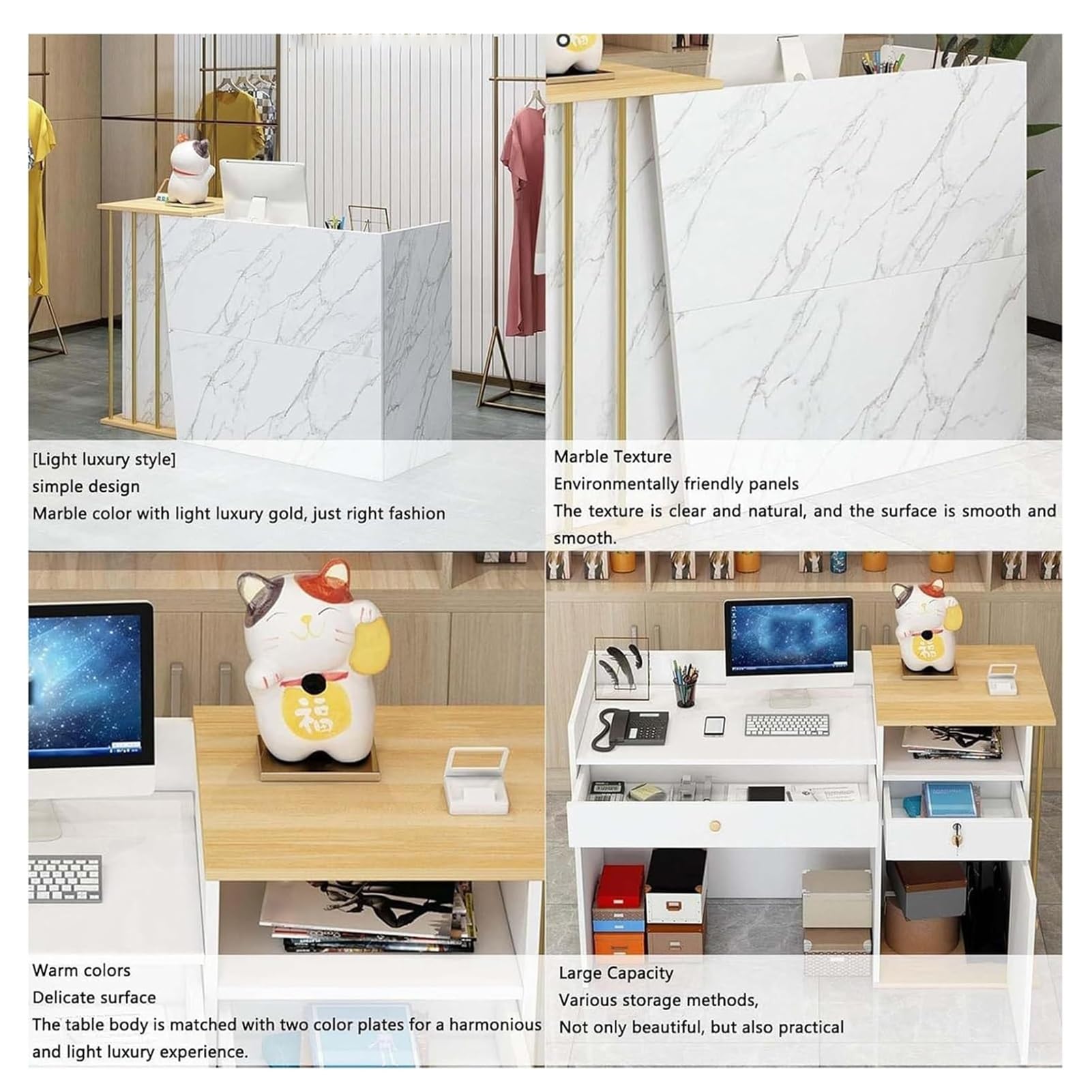 Mostrador De Recepción Moderno para Supermercado, Tienda De Conveniencia, Hotel, Bar Pequeño, Salón De Belleza, Tienda De Ropa, Mostrador De Caja Simple(A,140CM)