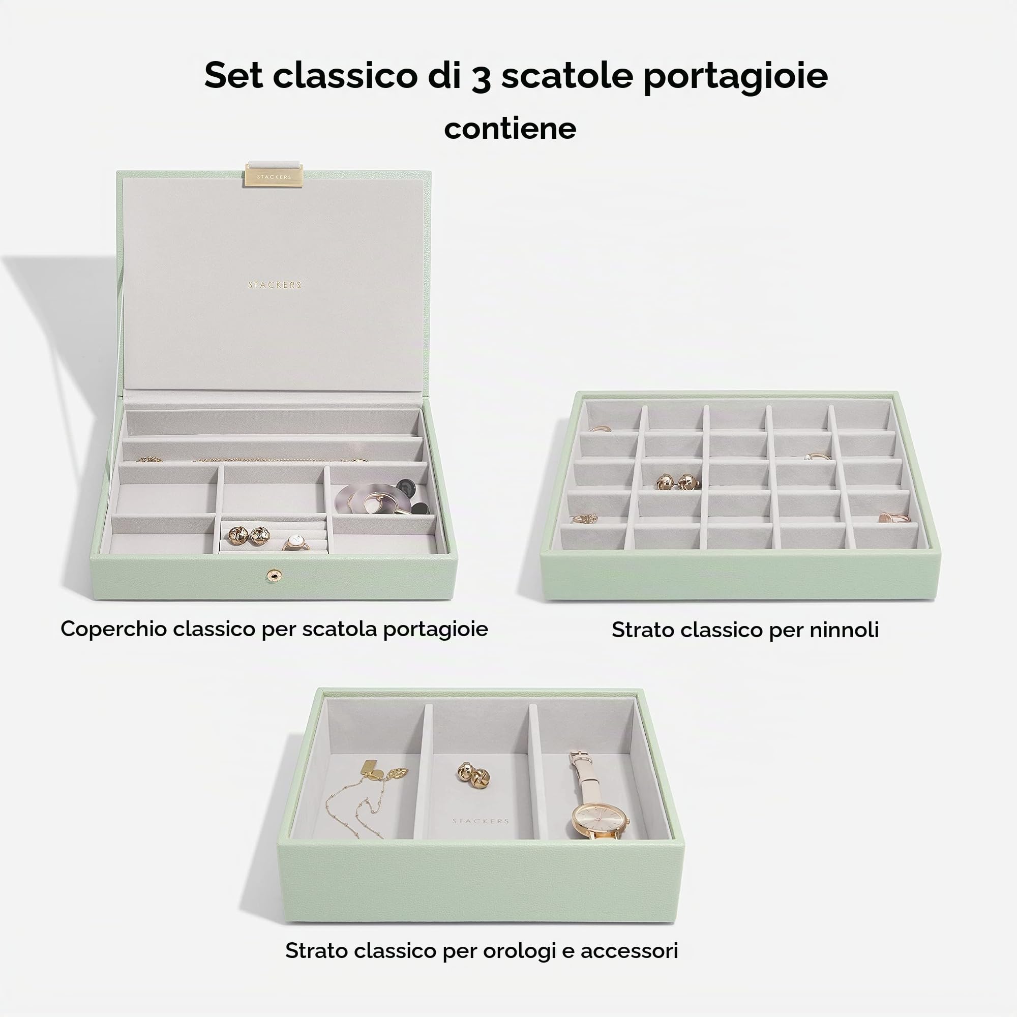 Stackers - Set di 3 portagioie classico - Dimensioni medie - Verde salvia